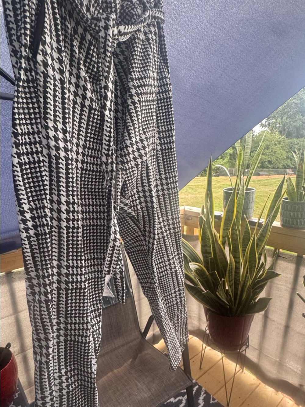 Black & White Houndstooth paper bag, high waist pants 100% cotton.